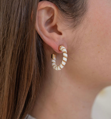 Leather and Gold Twist Hoops