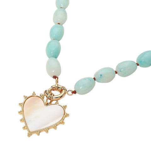 Creamy Mint and Kindness Heart Necklace