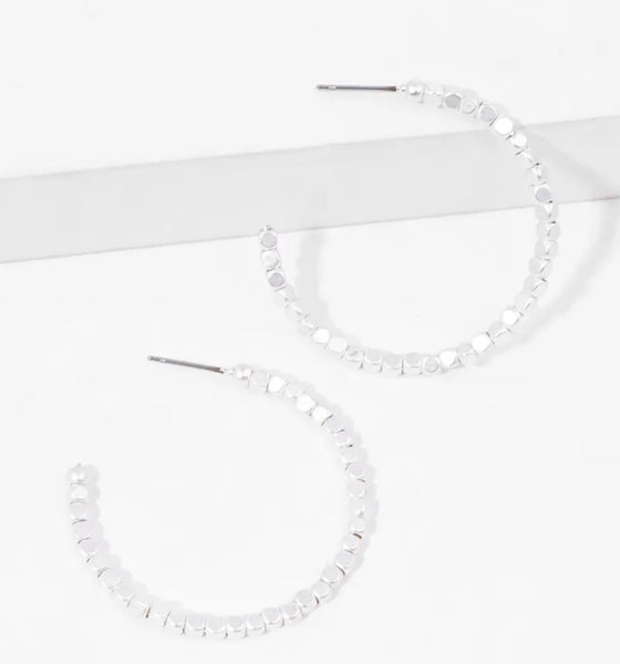 Silver Beaded Hoops