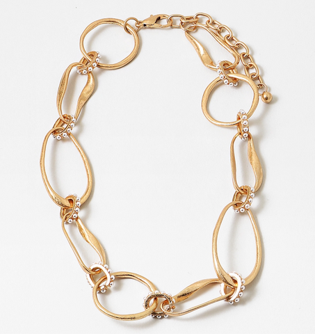 Oversized gold link and pearl statement necklace