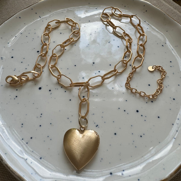 Matte Gold Locket Necklace