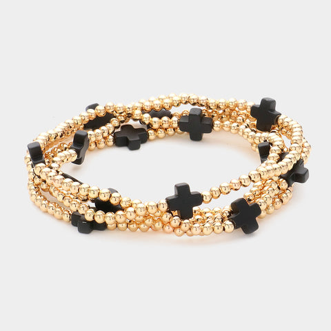 Onyx Cross and Gold Bracelets