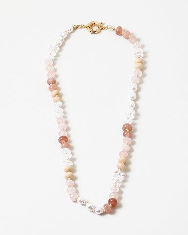 A white/yellow/light pink beaded short necklace