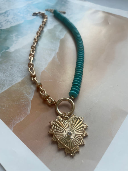 Turquoise and Gold Love and Luck Necklace