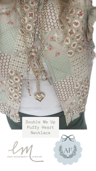 Double Me Up Puffy Heart Necklace (includes blush velvet box)