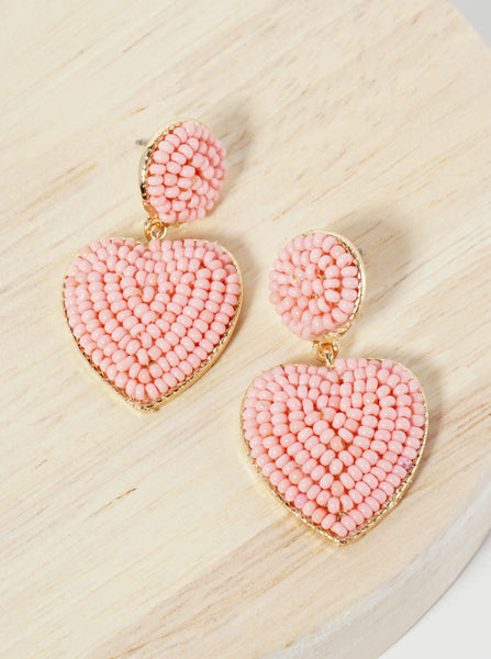 Cotton Candy Pink Beaded Heart Earrings