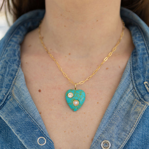 Turquoise Heart and Stone Necklace