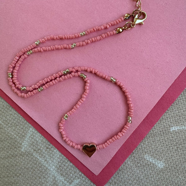 Gold Heart Tiny Beaded Necklace