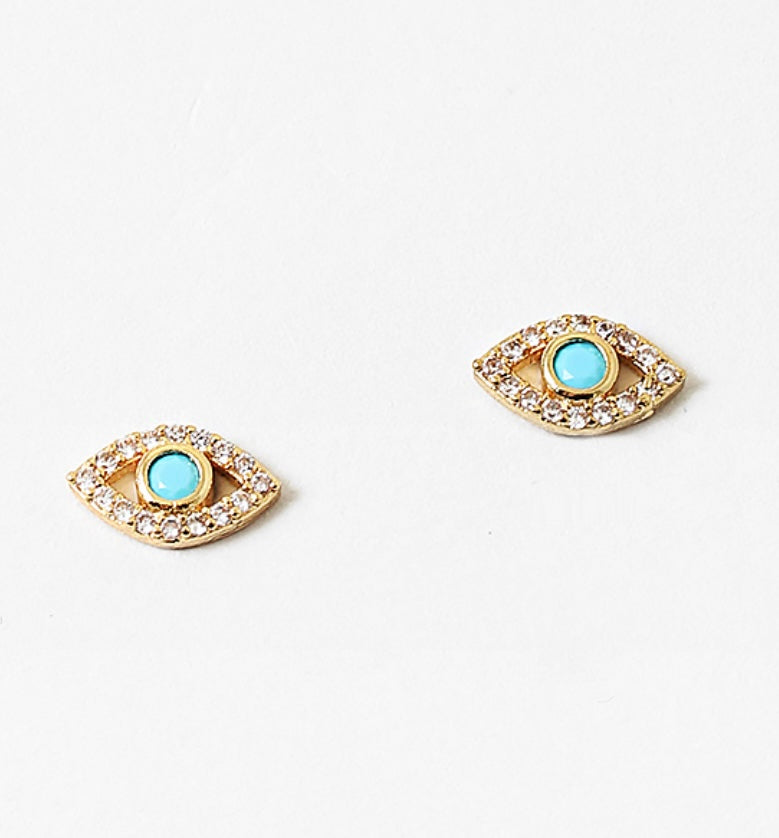 Lucky Evil Eye Turquoise And Quartz Studs