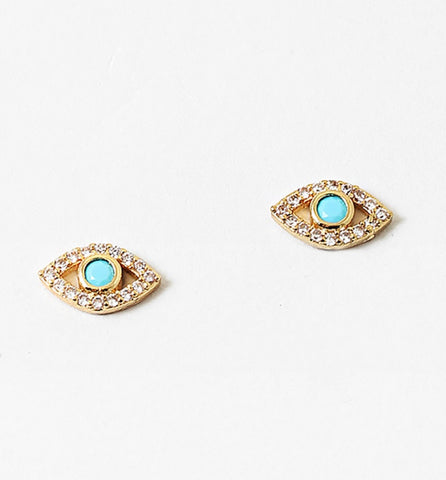 Lucky Evil Eye Turquoise And Quartz Studs