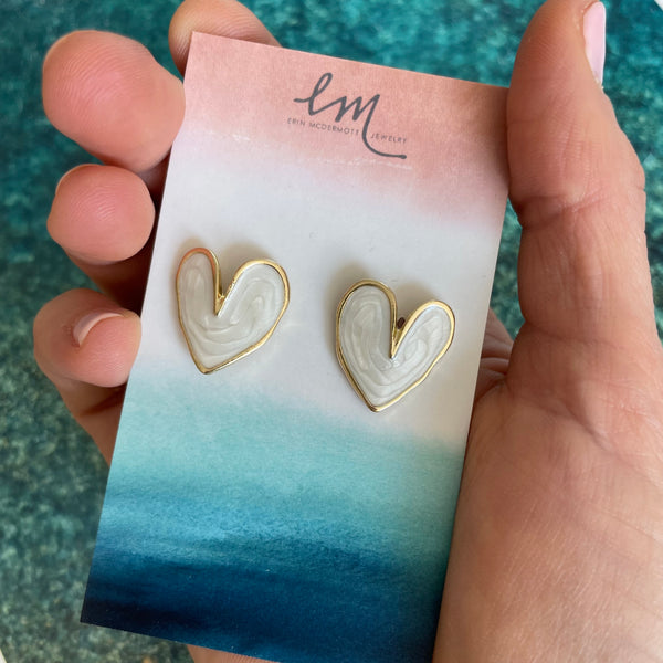 Geometric Creamy Heart Studs