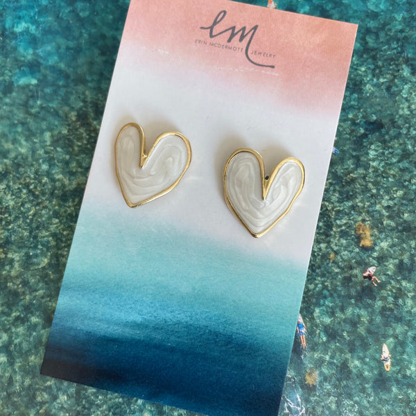 Geometric Creamy Heart Studs