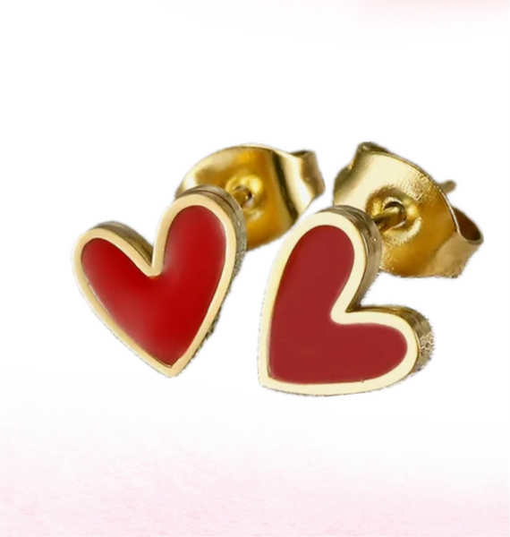 Red and Gold Heart Studs