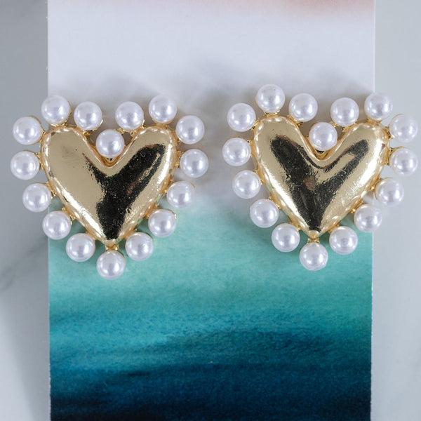 Puffy Heart and Pearl Studs