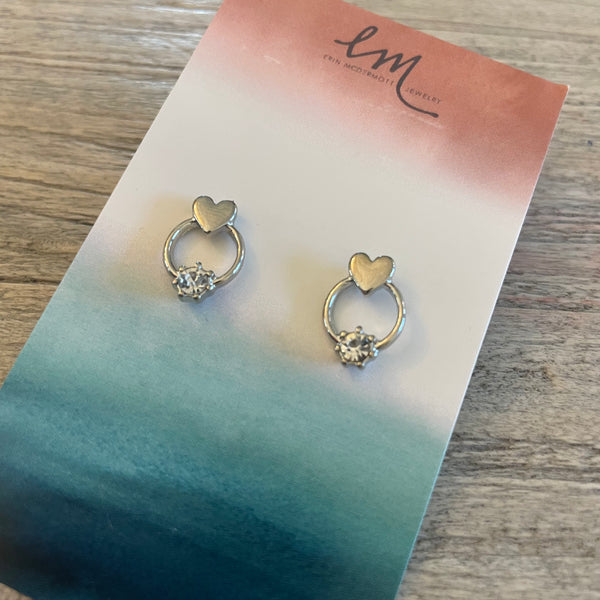 Silver Heart and Gemstone Studs