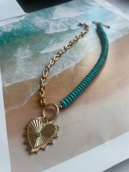 Turquoise and Gold Love and Luck Necklace