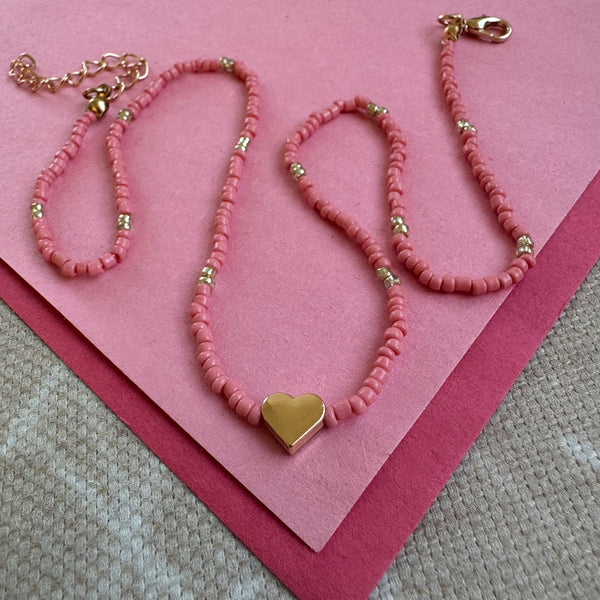 Gold Heart Tiny Beaded Necklace