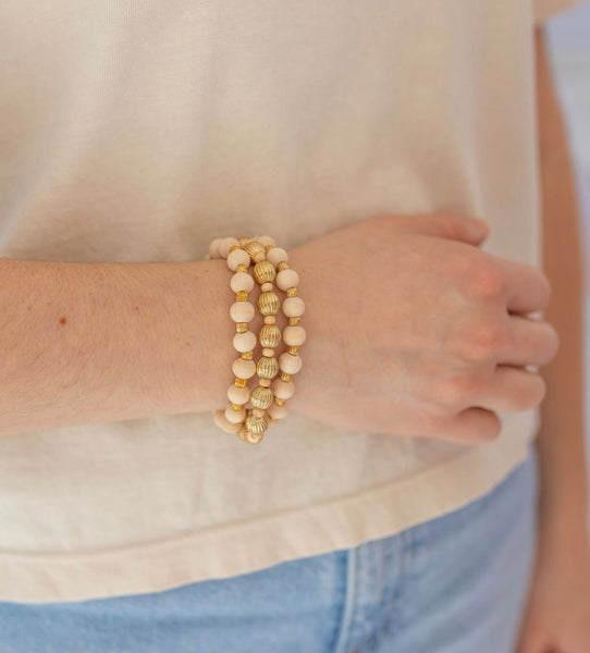 Triple Wood Cream Bracelets