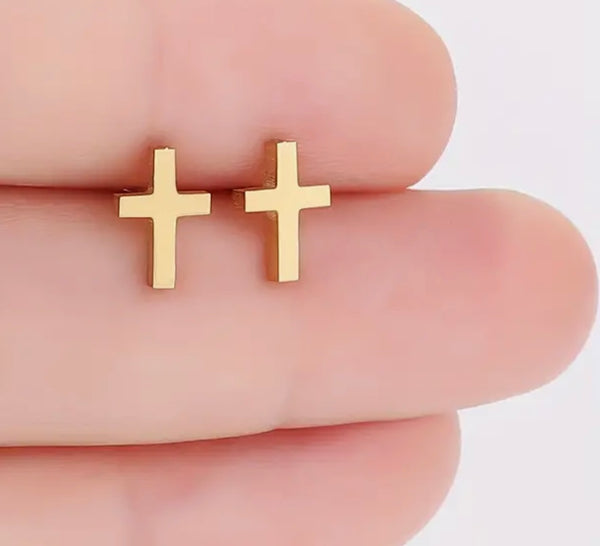 Gold Cross Studs