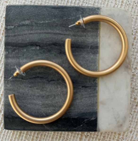 Gold Matte Hollow Hoops