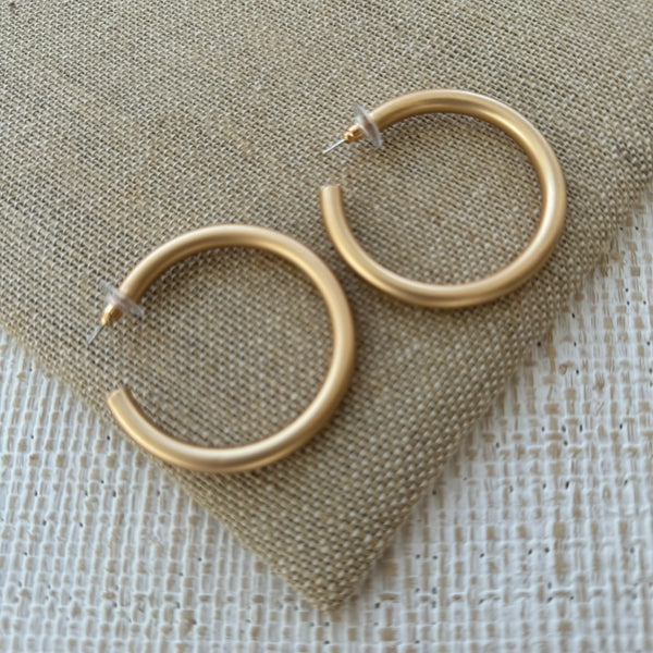 Gold Matte Hollow Hoops