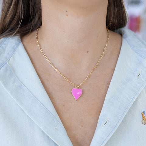 Dainty gold chain with bold pink heart pendant