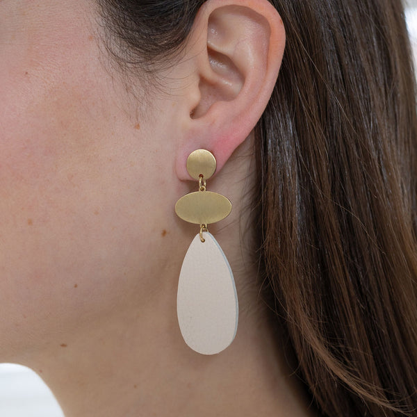 Geometric Leather and Gold Earrings