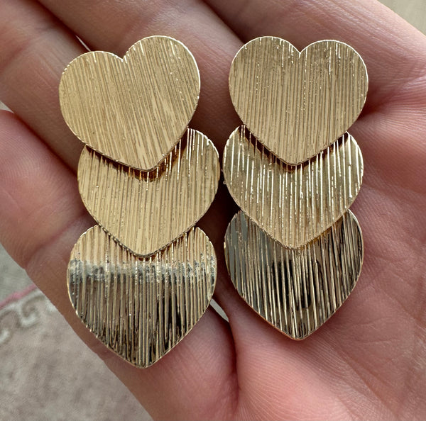 Three Heart Drop Earrings