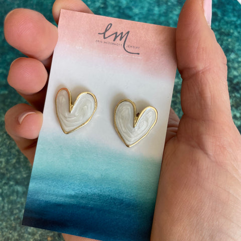 Geometric Creamy Heart Studs