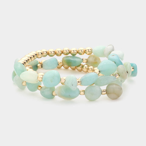 Triple Amazonite and Gold Bracelets