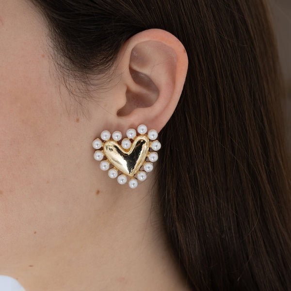 Puffy Heart and Pearl Studs