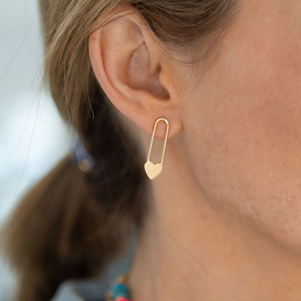 Gold Heart Paperclip Earrings