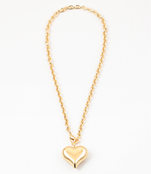 Twisted gold chain with large gold bubble heart pendant.