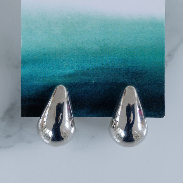 Silver Puffy Teardrop Earrings