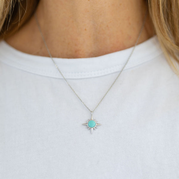 Turquoise and Silver Sunburst Necklace