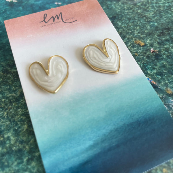 Geometric Creamy Heart Studs