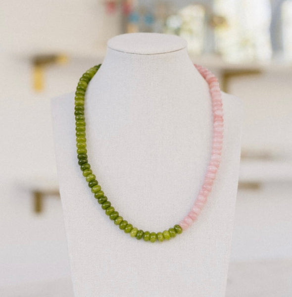 Olive green and rose beaded necklace