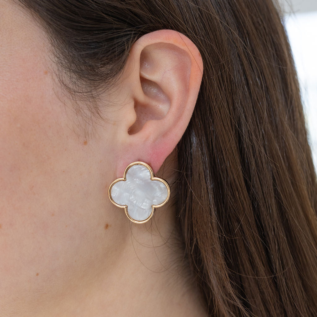 Creamy Marble Clover Earrings