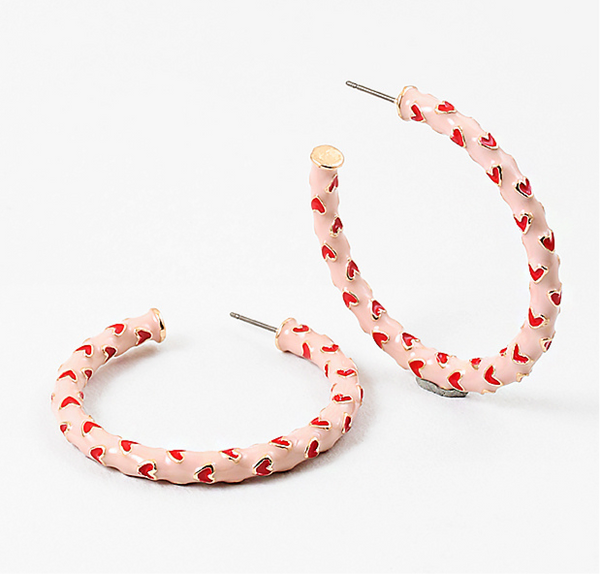 Pink Hoops with Tiny Red Heart Hoops