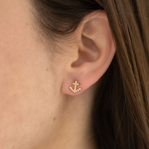 Gold and Quartz Anchor Studs