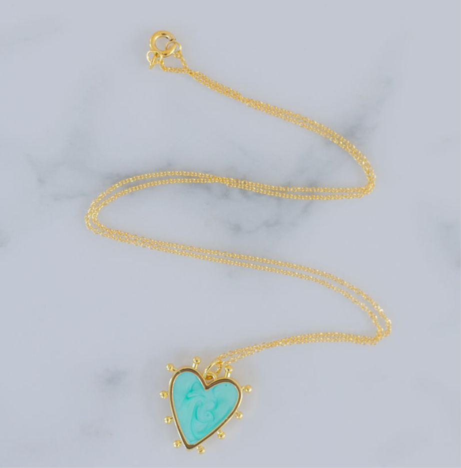 Turquoise and Gold Heart Necklace