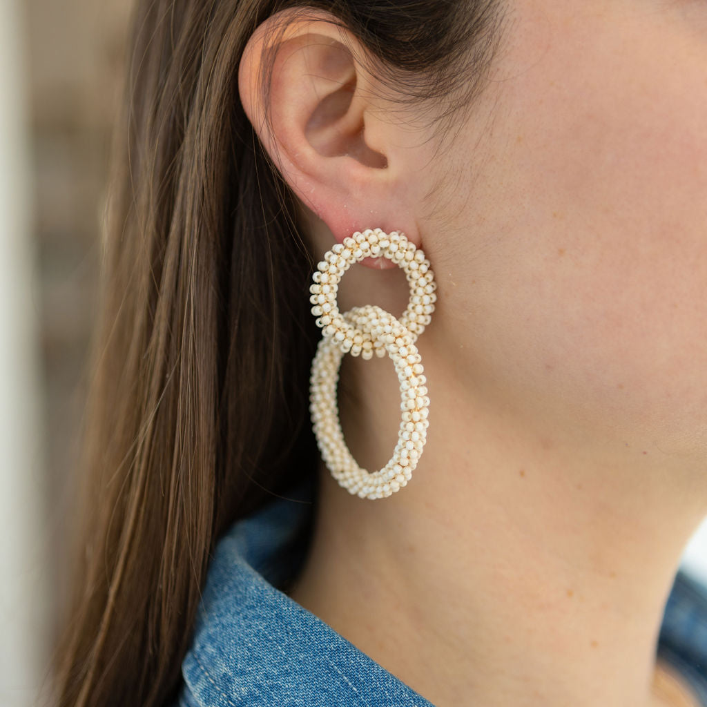 Double Cream Beaded Hoops