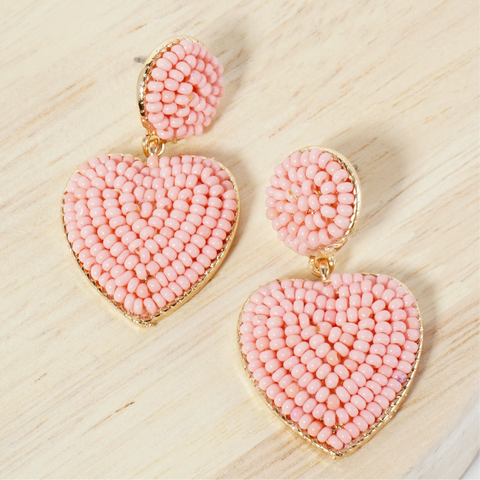 Cotton Candy Pink Beaded Heart Earrings