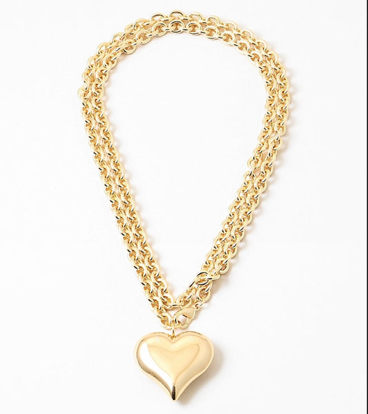 Double Me Up Puffy Heart Necklace (includes blush velvet box)