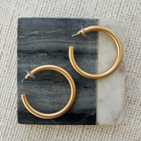 Gold Matte Hollow Hoops