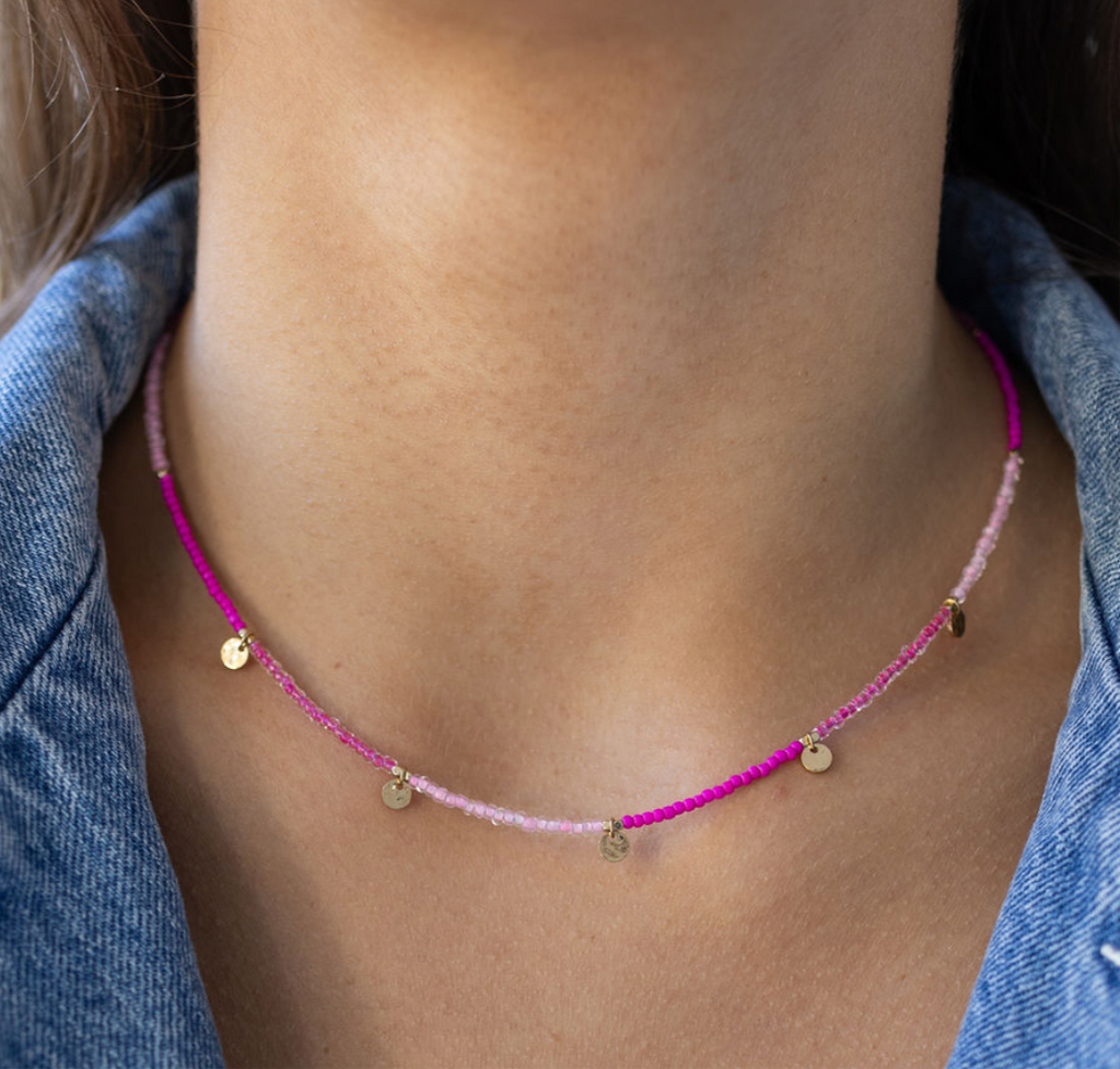 Pink Ombré and Gold Disc Necklace