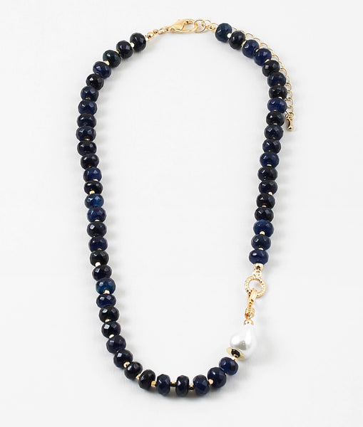 Navy Ice and Pearl Necklace