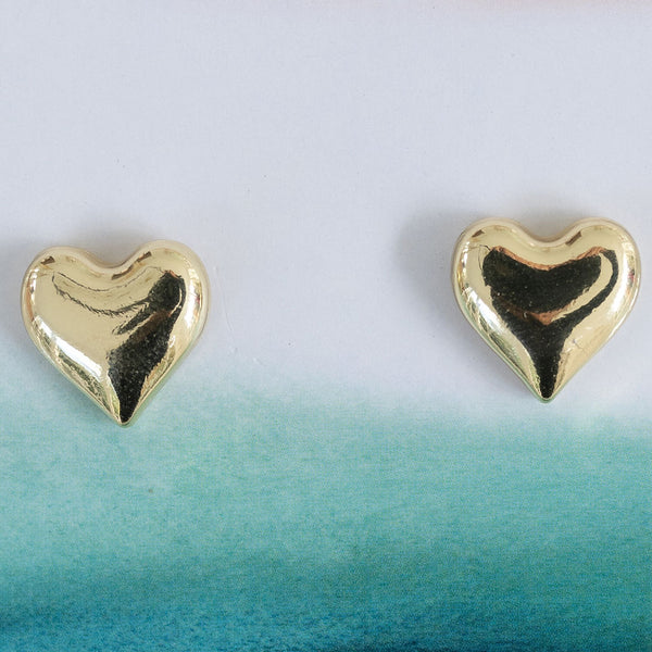 Picture of small bubble gold heart earrings.