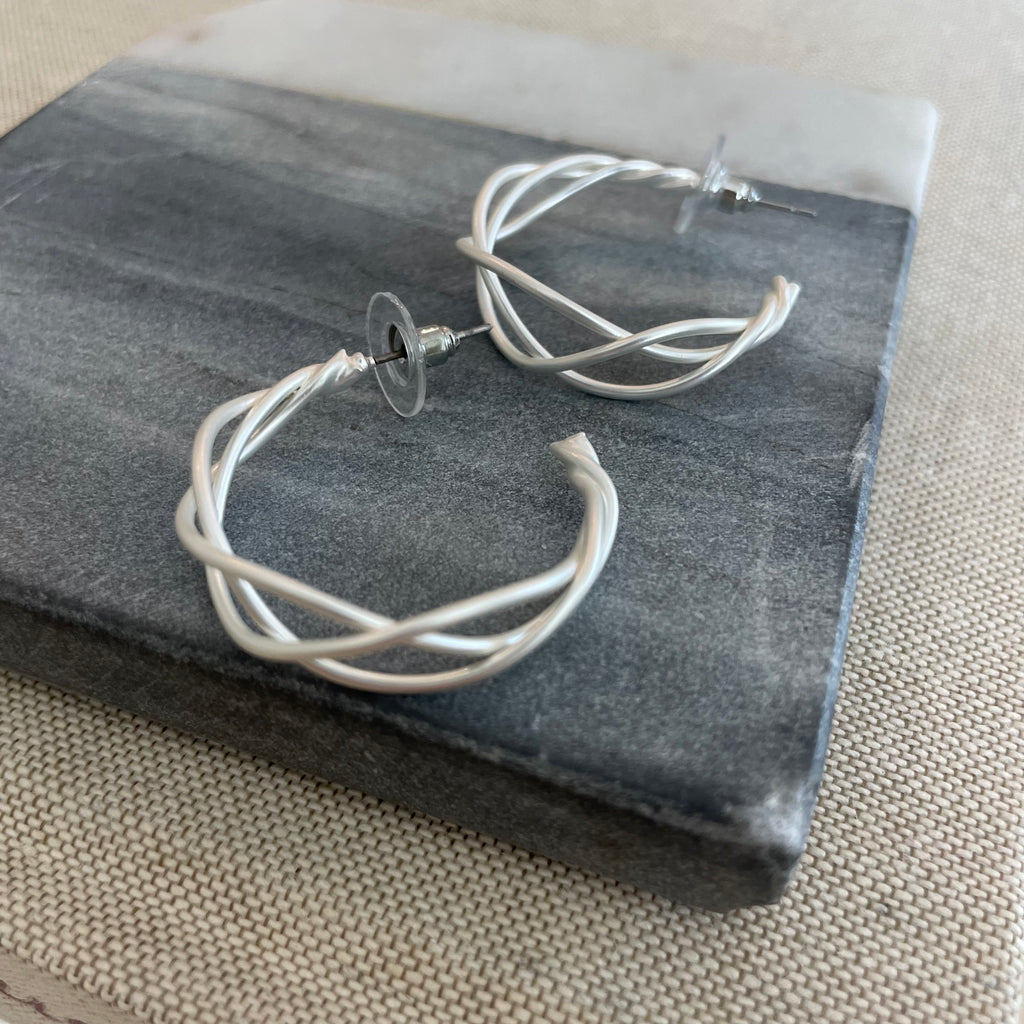 Silver Ocean Wave Hoops