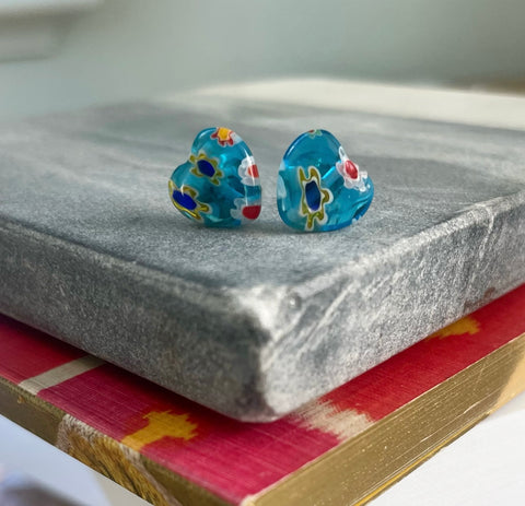 Venetian Heart Glass Studs